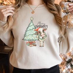 christmas sweatshirt,womens christmas sweatshirt,merry christmoos,christmas cow te,christmas pajama,family christmas mat