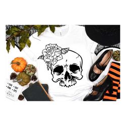 Floral skull svg, Skull and rose svg, Halloween svg, Happy Halloween svg, Witch svg