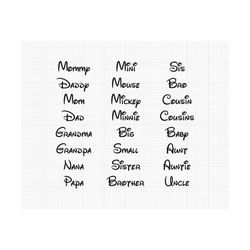 family names, mickey minnie, svg and png formats, cut, cricut, silhouette, instant download