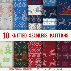 CHRISTMAS SEAMLESS patterns, Knitted seamless, Christmas decorations, New-year seamless, Digital Paper, Scrapbook paper