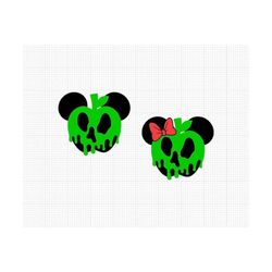 halloween, poison apple, mickey minnie head, svg and png formats, cut, cricut, silhouette, instant download