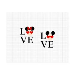 love, mickey minnie mouse, ears, bow, heart, sunglasses, valentines day, matching, couple, svg and png formats, cut, cri