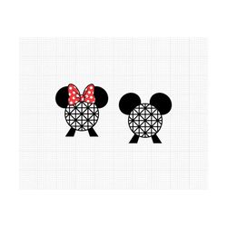 epcot ball, mickey minnie mouse, ears, dots bow, spaceship earth design, svg and png formats, cut, cricut, silhouette, i