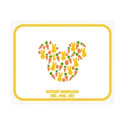easter, carrot, mickey mouse, ears head, bunny, carrots, egg, svg png dxf formats, cut, cricut, silhouette