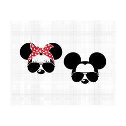 mickey minnie mouse, sunglasses bandana dots, eyelashes, svg and png formats, cut, cricut, silhouette, instant download