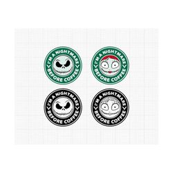 halloween, jack and sally, nightmare before coffee, skellington, svg and png formats, cut, cricut, silhouette, instant d