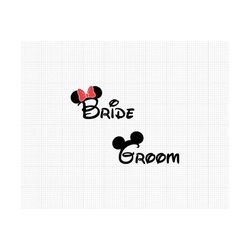 bride, groom, mickey minnie mouse, ears, bow, wedding, matching, couple, svg and png formats, cut, cricut, silhouette, i