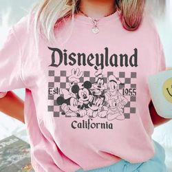 vintage disneyland checkered est 1955 california shirt, retro disneyland shirt, mickey and friends group matching