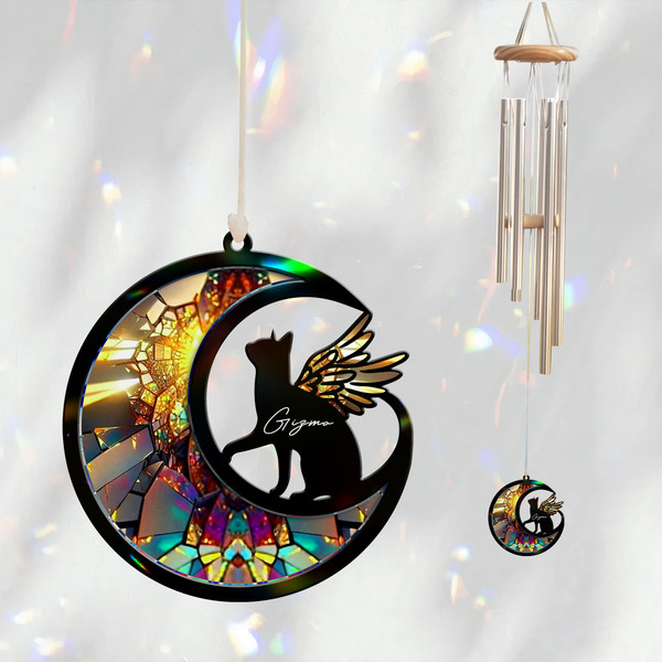 Custom Cat with Wings Suncatcher Wind Chime, Cat Memorial Wind Chime, Pet Loss Sympathy Gift, Loss of Cat Remembrance Gift, Cat on Moon - 1.jpg