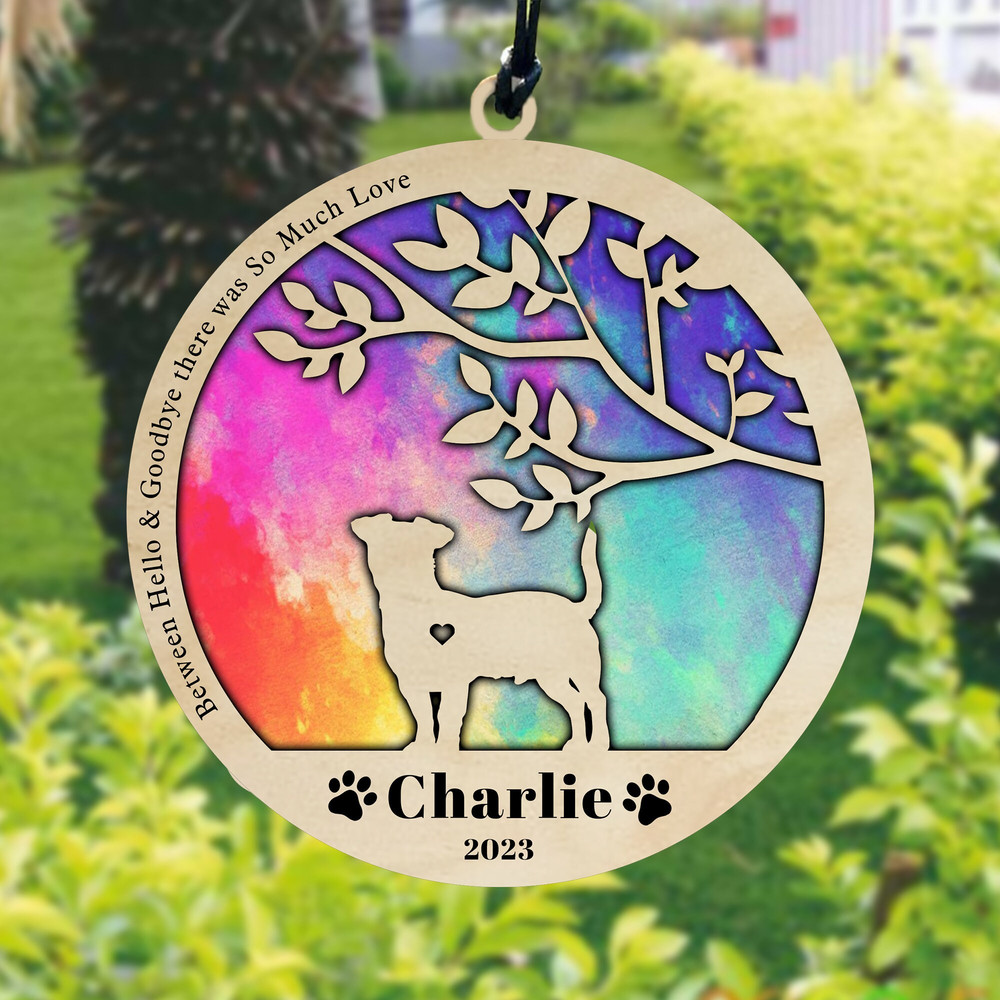 Personalized Dog Suncatcher Ornament, Customizable Dog Breed Suncatcher, Stained Glass Light Catcher, Pet Loss Gift, Pet Memorial Ornament - 1.jpg