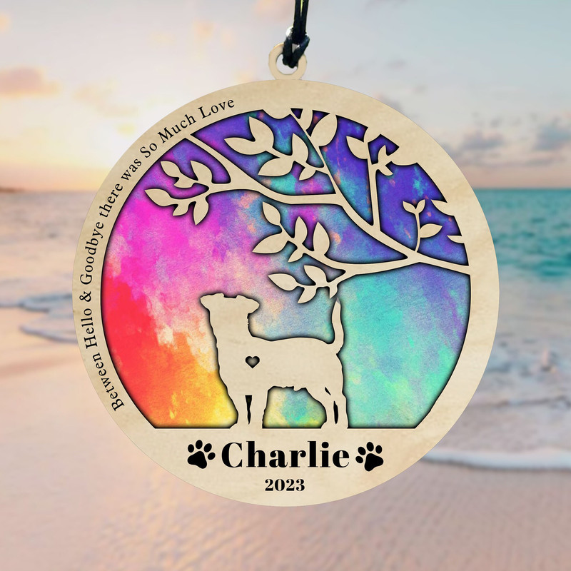 Personalized Dog Suncatcher Ornament, Customizable Dog Breed Suncatcher, Stained Glass Light Catcher, Pet Loss Gift, Pet Memorial Ornament - 4.jpg