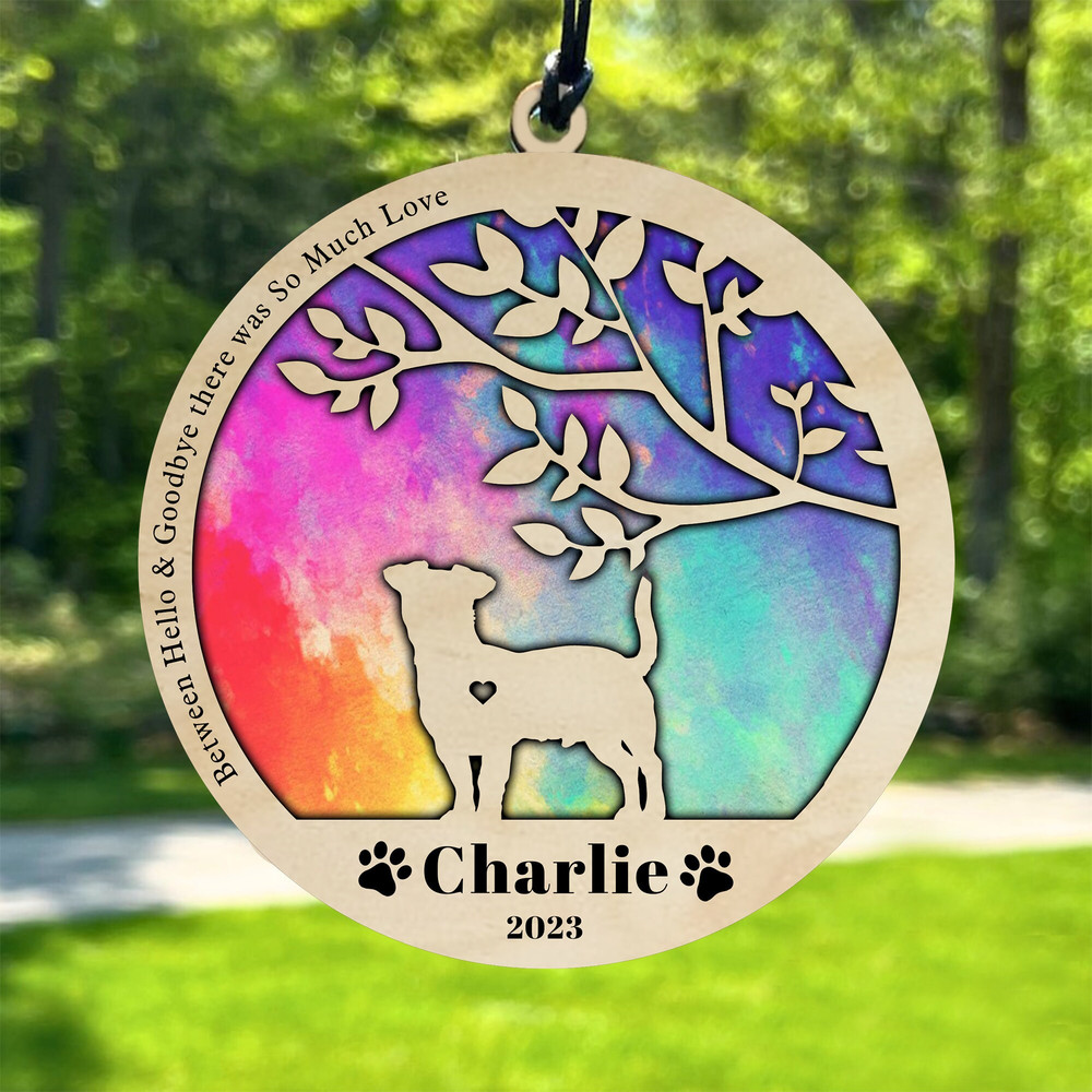 Personalized Dog Suncatcher Ornament, Customizable Dog Breed Suncatcher, Stained Glass Light Catcher, Pet Loss Gift, Pet Memorial Ornament - 7.jpg