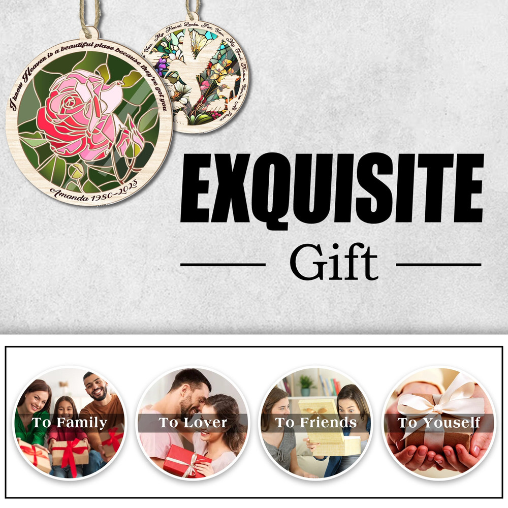 Personalized Memorial Suncatcher Because Someone We Love Is In Heaven Suncatcher Outdoor Suncatcher Hanging Memorial Suncatcher Ornament - 5.jpg