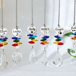 personalized rainbow bridge suncatcher, custom crystal suncatcher, dog cat pet memorical rainbow sun