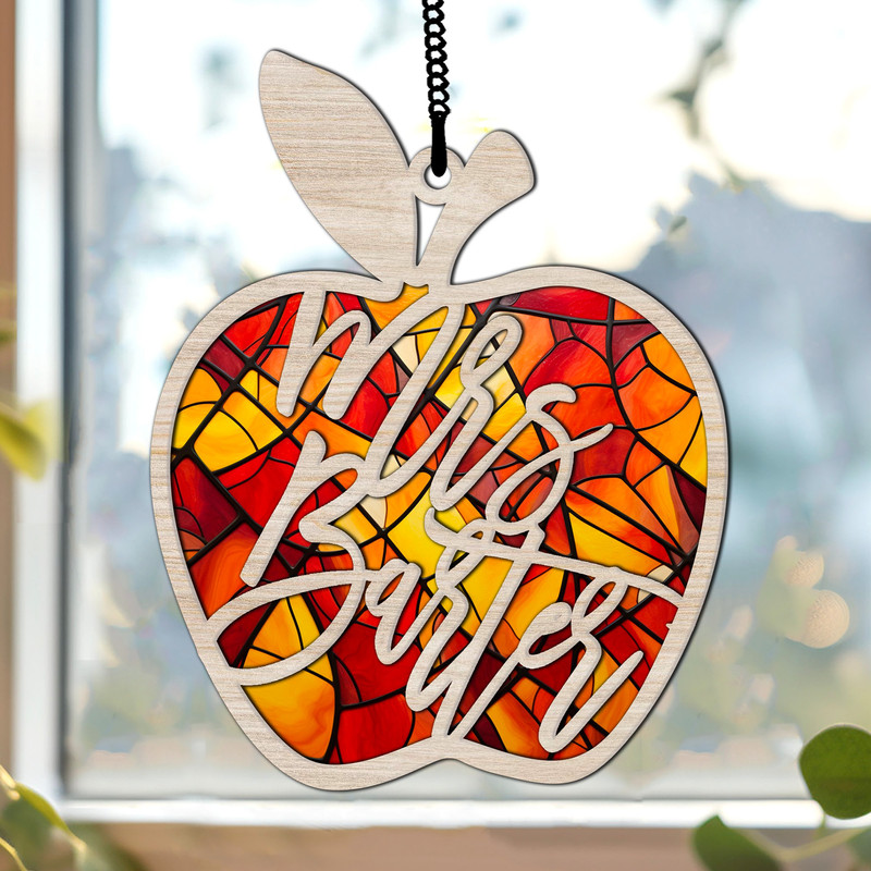 Personalized Suncatcher For Teacher, Custom Teacher Ornament, Apple Ornament, Teacher Gift, Handmade Gift, Job Title Gift, Decoration Gift - 1.jpg