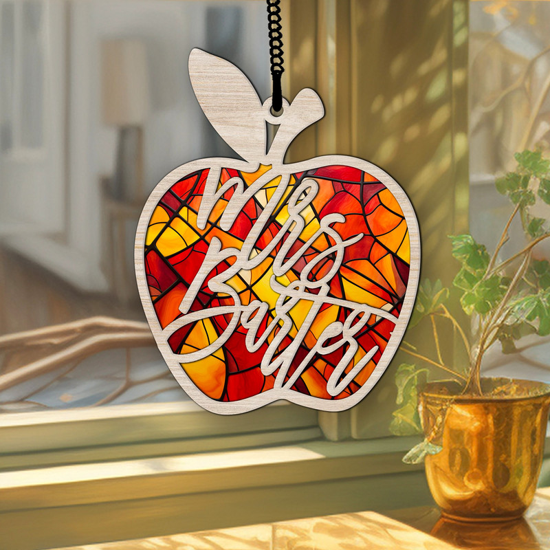 Personalized Suncatcher For Teacher, Custom Teacher Ornament, Apple Ornament, Teacher Gift, Handmade Gift, Job Title Gift, Decoration Gift - 2.jpg