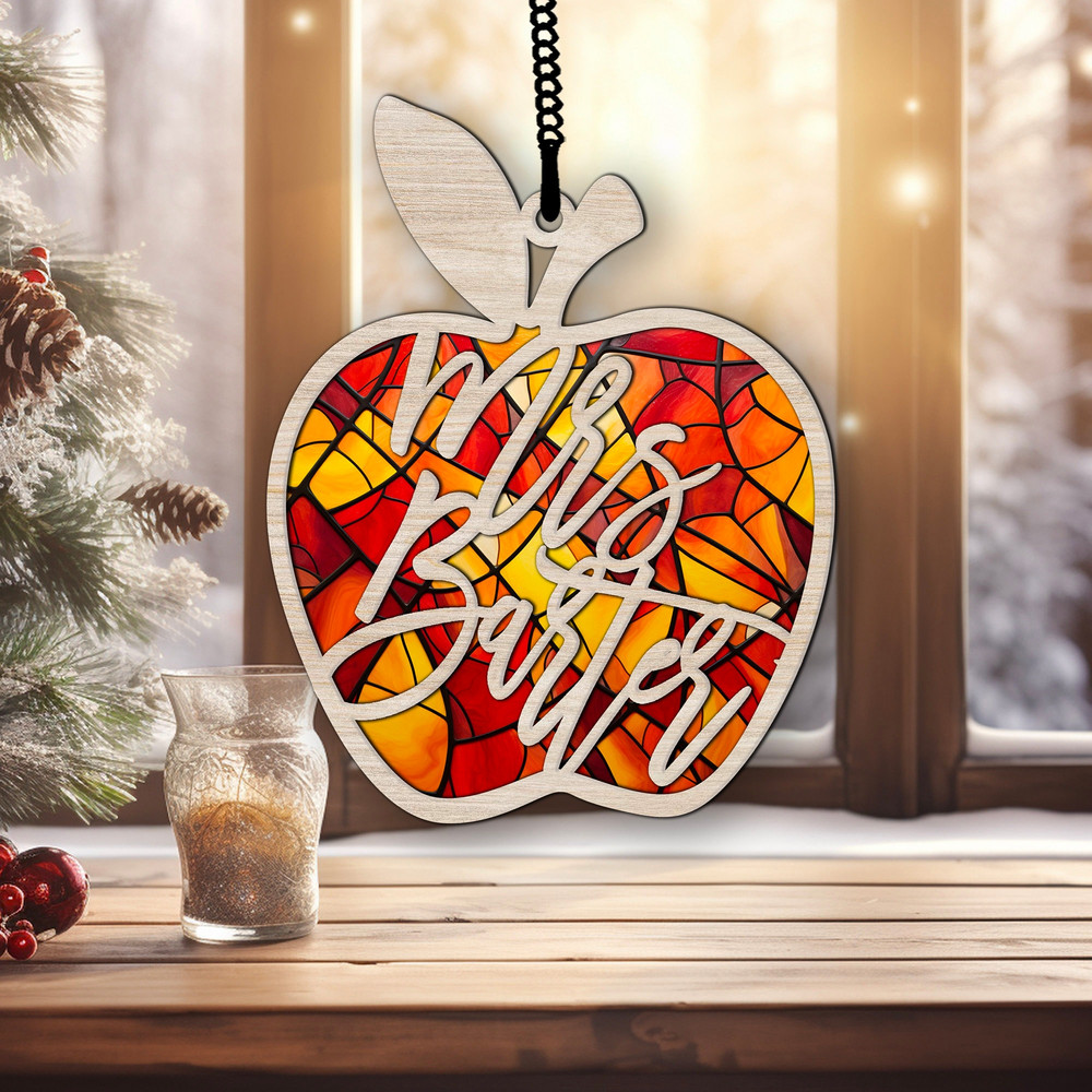 Personalized Suncatcher For Teacher, Custom Teacher Ornament, Apple Ornament, Teacher Gift, Handmade Gift, Job Title Gift, Decoration Gift - 3.jpg