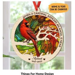personalized suncatcher ornament, when a cardinal appears, memorial cardinal suncatcher ornament, sy