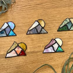 small stained glass mountains with sunset ornament or sun catcher trendy boho nature stained glass o
