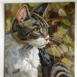 Cute cat portrait pet painting original oil painting hand painted modern impasto painting wall art 6x9 inches