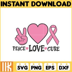 breast cancer svg, peace love cure svg, cancer awareness, ribbon svg