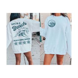 life is a beach make some waves png svg, retro summer sublimation, aesthetic summer, trendy summer png, summer waves png
