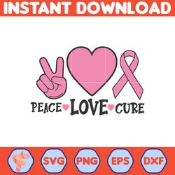 breast cancer svg, peace love cure cancer svg, cancer awareness, instant download, ribbon svg
