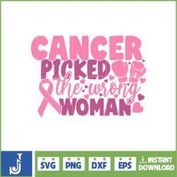 breast cancer svg, cancer picked the wrong woman svg, cancer svg, cancer svg, cancer awareness, ribbon svg