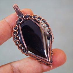 black agate pendant wire wrapped pendants agate gemstone jewellery handmade copper wire wrapped jewellery gifts for her