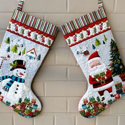 Large Christmas Stocking, Set of 2 Santa Express stocking, Handmade Quilted Stocking, Christmas room decor, Home accents