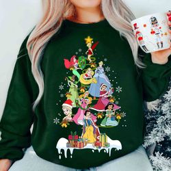 disney princess characters group christmas tree shirt, cute belle tiana rapunzel ariel cinderella jasmine tee, mickey's
