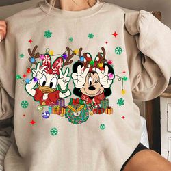 minnie mouse and daisy duck costume reindeer christmas t-shirt, mickeys very merry xmas light tee, disney magic kingdom