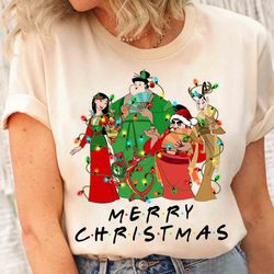 santa mulan characters group merry christmas lights t-shirt, mushu dragon cri-kee yao li shang xmas tee, magic kingdom m