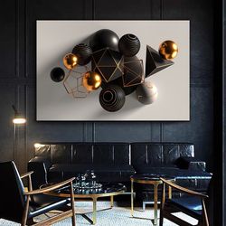 geometric shapes canvas wall art , gold black canvas painting , luxury home designs canvas, modern home decor , abstract