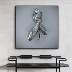hand holding chain 3d effect canvas print , silver glitter embroidered canvas painting , hands canvas wall art , ready t