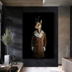 deer in coat canvas wall art , deer canvas print , deer canvas painting , animal kingdom wall decor , ready to hang canv