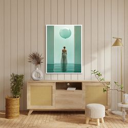 fairy girl canvas print, balloon canvas, woman in water canvas, woman in white dress, green and white art, ready to hang