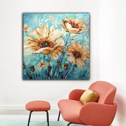 flower canvas print ,abstract flower wall decor , flowers canvas painting , flowers poster ,ready to hang canvas print