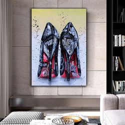heels shoes canvas painting , graffiti shoes canvas print , dressing room decor , bedroom decor , ready to hang canvas p