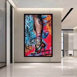 high heels canvas wall art , sexi woman leg canvas home decor , leg canvas print , pop art woman