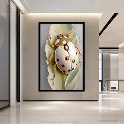 ladybug canvas print, ladybug canvas wall art, leaves canvas home decor, framed ready-to-hang canvas