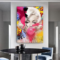 marilyn monroe wall art canvas monroe pink bubble gum art poster canvas wall art printed picture wall art decoration rea