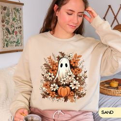 floral ghost sweatshirt, floral ghost shirt, vintage retro sweatshirt, fall sweater, halloween ghost sweatshirt, flower