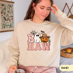 halloween boo haw sweatshirt, funny halloween shirt, cowgirl halloween shirt, retro halloween sweatshirt, vintage hallow