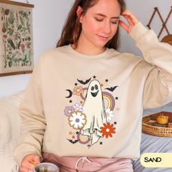 halloween floral ghost sweatshirt, floral ghost crewneck, cute halloween gift, ghost hoodie, spooky season ghost, spooky