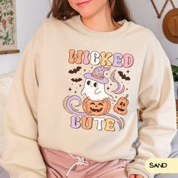 halloween wicked cute ghost sweatshirt, halloween crewneck, pumpkin ghost sweatshirt, fall sweatshirt floral ghost shirt