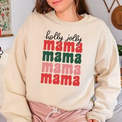 holly jolly mama sweatshirt, retro christmas sweatshirt for women, gift xmas sweater, mom christmas sweatshirt, holly jo