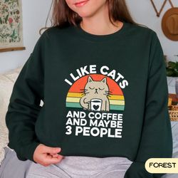 i like cats and coffee sweatshirt, coffee crewneck, funny cat shirt, cat mom gift, cat lover shirt, retro coffee shirt,