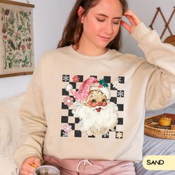 merry checkered santa sweatshirt, christmas sweatshirt, family christmas sweatshirt, christmas sweatshirts for women, me