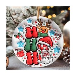 3d ho ho ho christmas puff ornament png, christmas ornament sublimation, digital xmas round bubble png, puff santa, cand